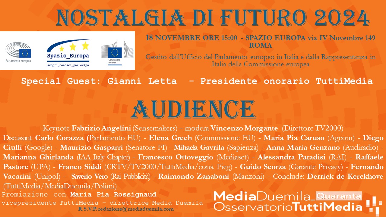 Nostalgia di Futuro 2024, tutto pronto per “Audience”: appuntamento lunedì 18 novembre